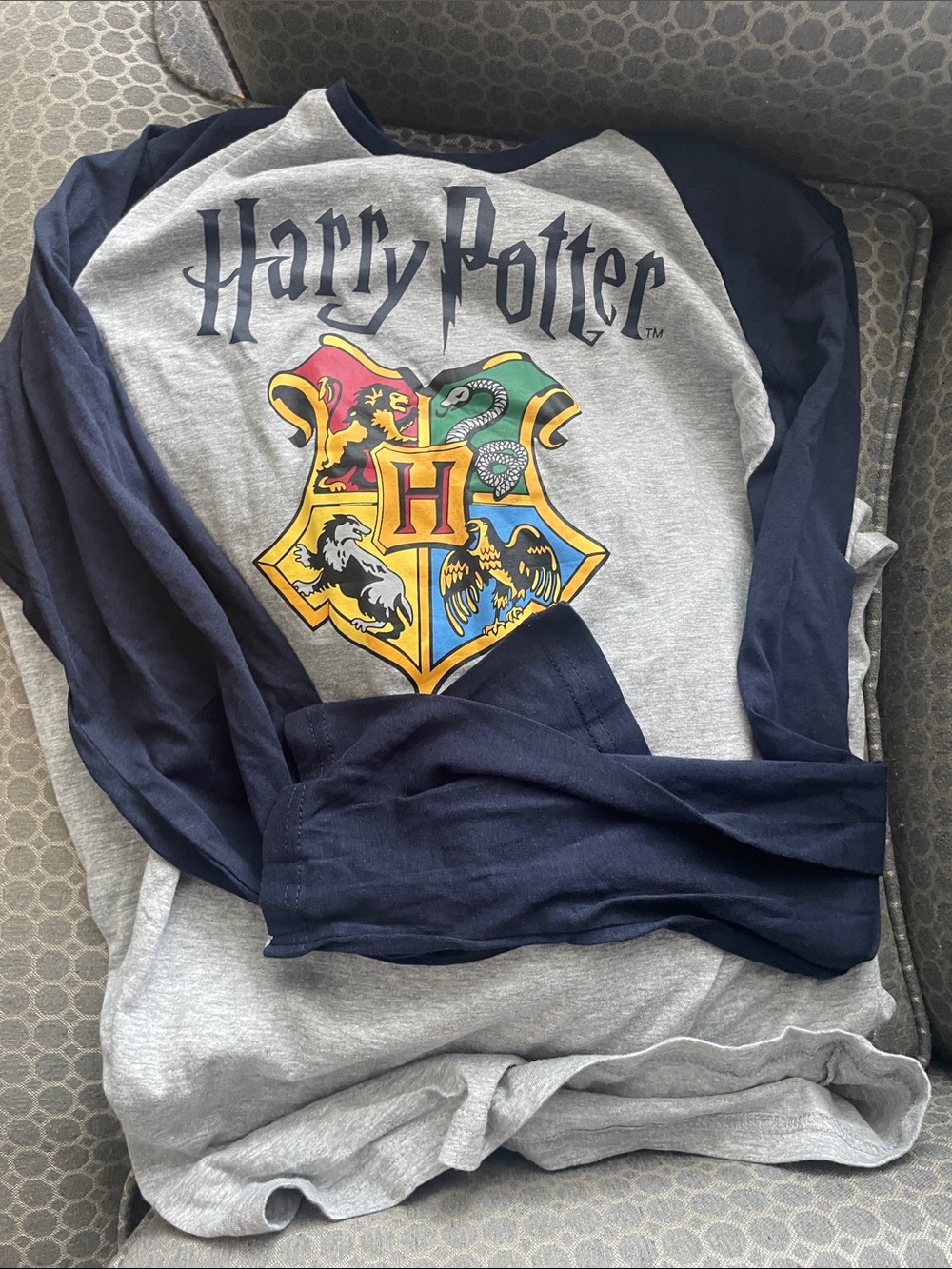 Warner Bros. Harry Potter Grey & Navy Raglan Crest Tee - Picture 3 of 4